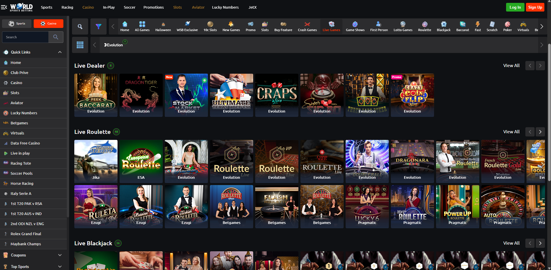 WSB Casino Live Games